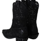 Elegant Viscose Leather Ankle Boots with Crystals