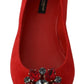 Crystal-Embellished Red Suede Flats