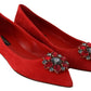 Crystal-Embellished Red Suede Flats