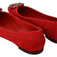 Crystal-Embellished Red Suede Flats