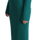 Emerald Wool Crepe Midi Dress With Crystal Brooches