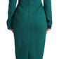 Emerald Wool Crepe Midi Dress With Crystal Brooches