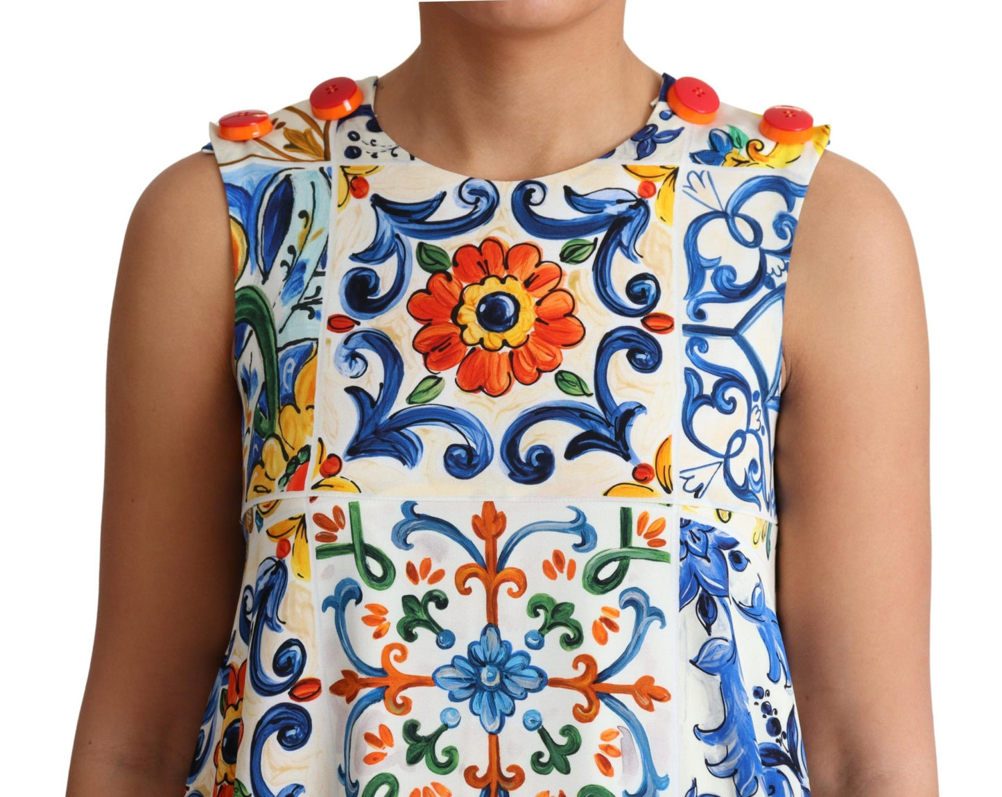 Majolica Print A-Line Silk Dress