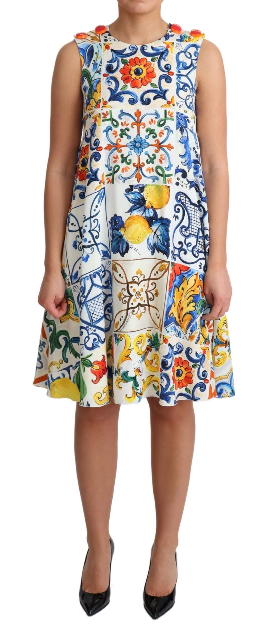 Majolica Print A-Line Silk Dress