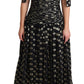 Elegant Maxi Black Silk Dress with Metallic Accent
