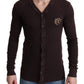 Elegant Brown Wool Blend Cardigan Sweater