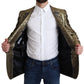 Elegant Gold Jacquard Martini Blazer Jacket