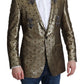 Elegant Gold Jacquard Martini Blazer Jacket