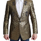Elegant Gold Jacquard Martini Blazer Jacket