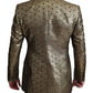 Elegant Gold Jacquard Martini Blazer Jacket