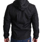 Elegant Black Hooded Windbreaker Jacket