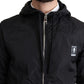 Elegant Black Hooded Windbreaker Jacket