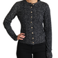 Elegant Chevron Wool Cardigan with Logo Buttons