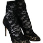 Elegant Black Openwork Stiletto Ankle Boots