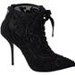 Elegant Black Tulle Lace-Up Boots