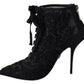 Elegant Black Tulle Lace-Up Boots
