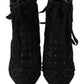 Elegant Black Tulle Lace-Up Boots