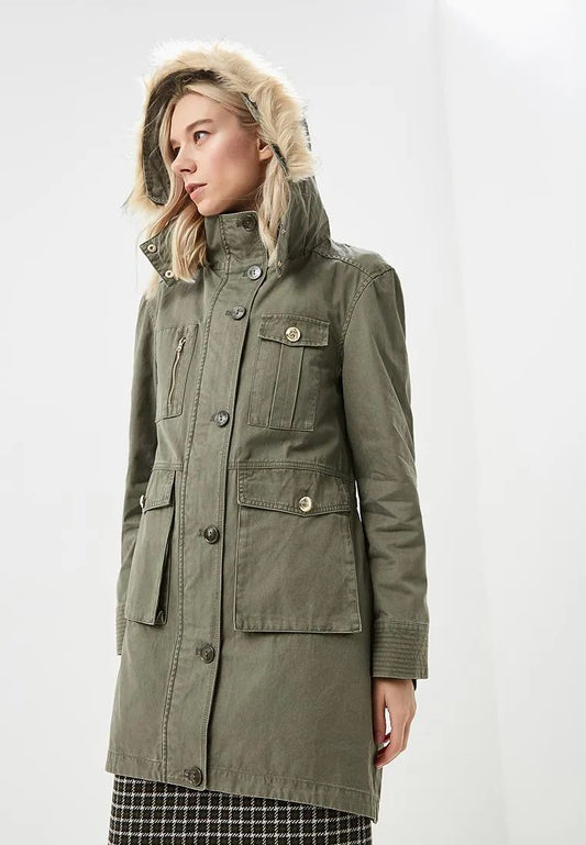 Green Cotton Women Jacket