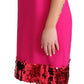 Elegant Fuchsia Sequined Wool Blend Shift Dress