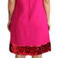 Elegant Fuchsia Sequined Wool Blend Shift Dress