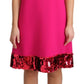 Elegant Fuchsia Sequined Wool Blend Shift Dress