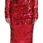 Radiant Red Sequined Sheath Dress
