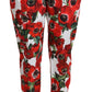 Elegant White Poppy Print Tapered Pants