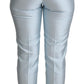 Light Blue Silk Cropped Tapered Trouser Pants