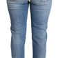 Blue Tattered Skinny Denim Cotton Blend Jeans