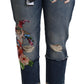 Floral Embroidered Cropped Capri Jeans