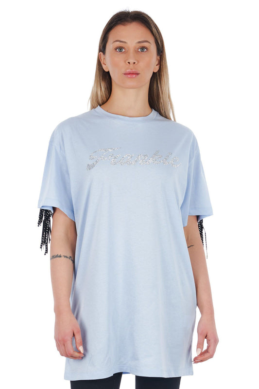 Light Blue Cotton Women T-Shirt