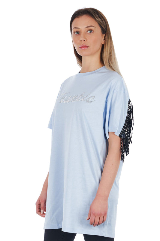 Light Blue Cotton Women T-Shirt