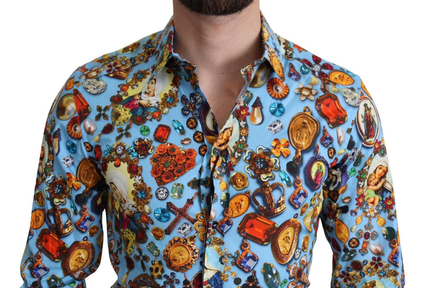 Elegant Slim Fit Jewelry Print Cotton Shirt