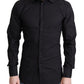 Elegant Black Gold Slim Fit Dress Shirt