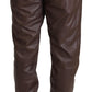 Elegant Brown Leather Jogging Pants