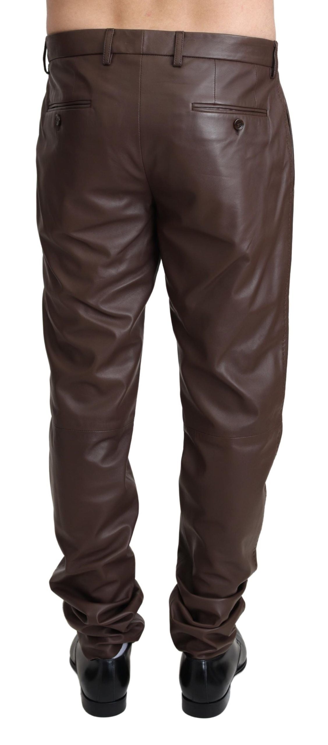 Elegant Brown Leather Jogging Pants