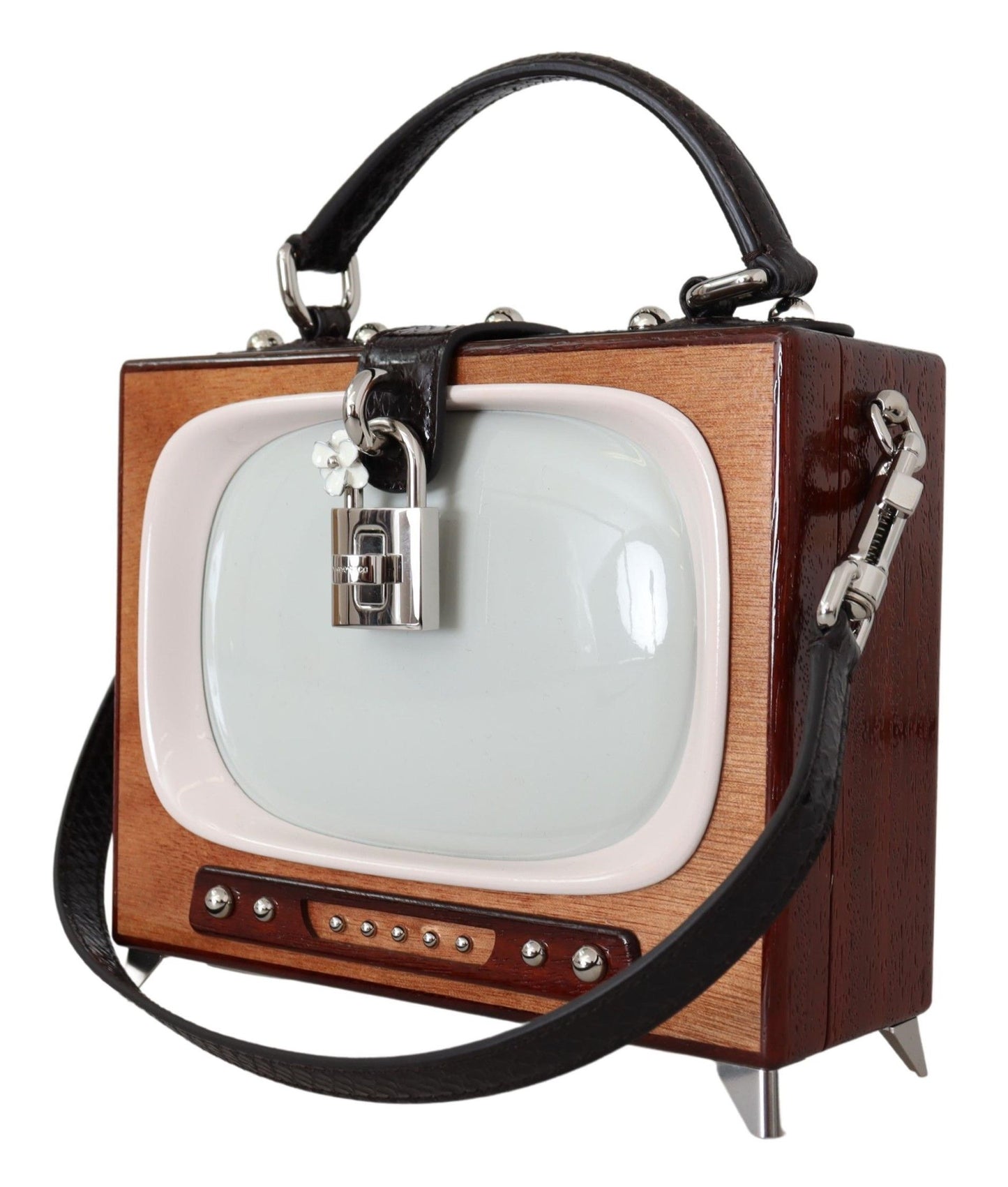 Chic Brass Television Bag Purse with Padlock