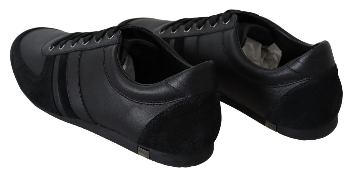 Elegant Black Leather Casual Sneakers