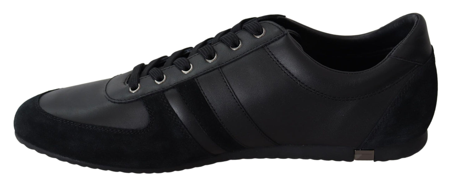 Elegant Black Leather Casual Sneakers