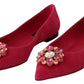 Embellished Crystal Suede Flats in Pink