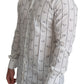 Elegant White Bee Print Cotton Shirt