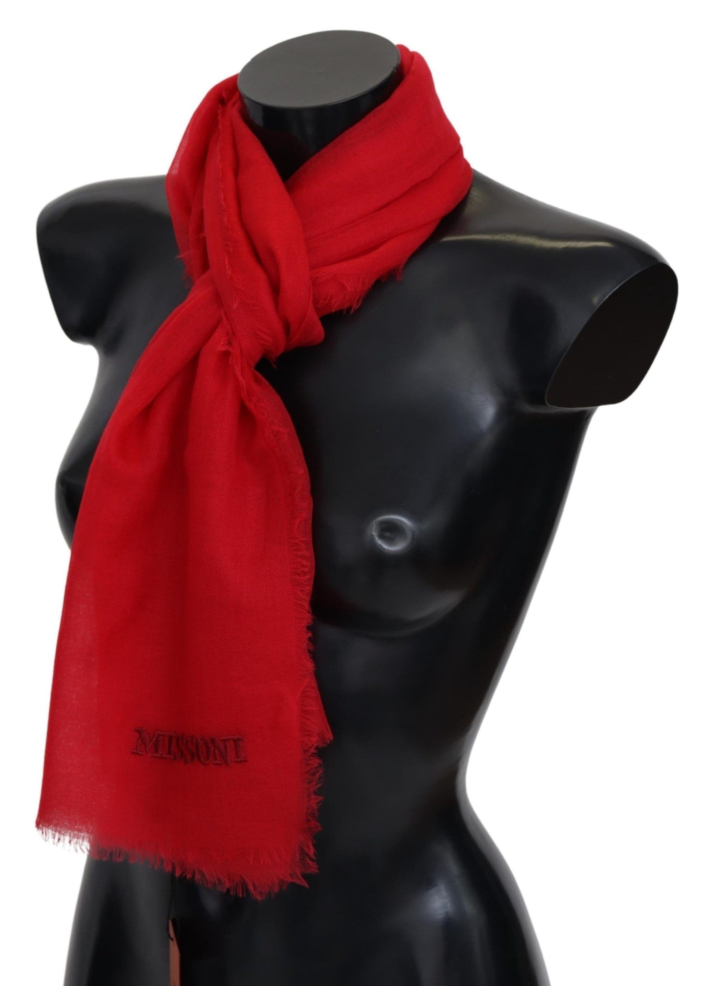 Elegant Red Cashmere Scarf with Logo Embroidery