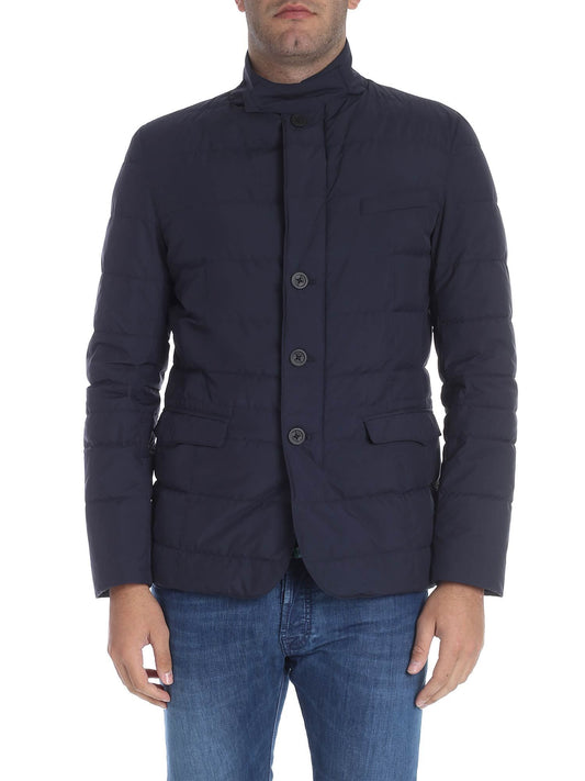 Blue Polyester Men Jacket