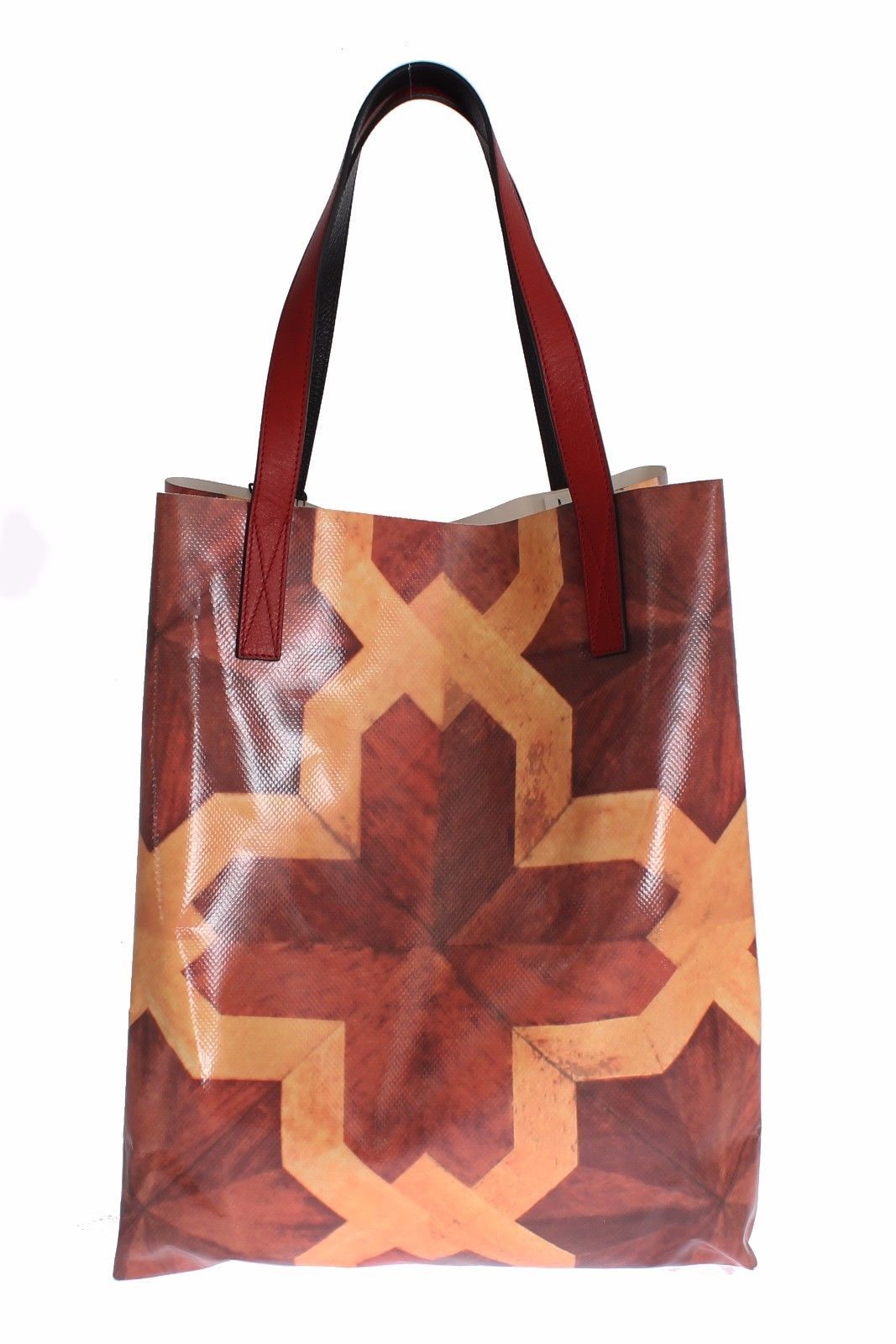 Chic Brown Patterned PVC Tote with Leather Handles