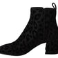 Elegant Black Leopard Night Ankle Boots