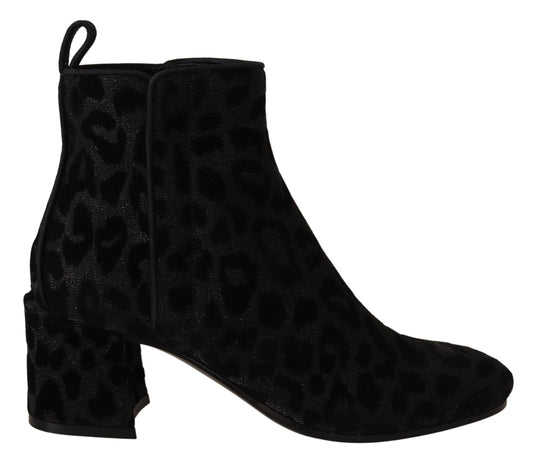 Elegant Black Leopard Night Ankle Boots