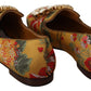 Glamorous Gold Jacquard Ballet Flats with Crystal Brooch