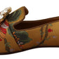 Glamorous Gold Jacquard Ballet Flats with Crystal Brooch