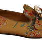 Glamorous Gold Jacquard Ballet Flats with Crystal Brooch
