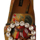 Glamorous Gold Jacquard Ballet Flats with Crystal Brooch